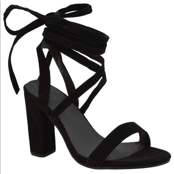 Shoes - Olivia Ferguson Black Lace Up Chunky Heel Sandals